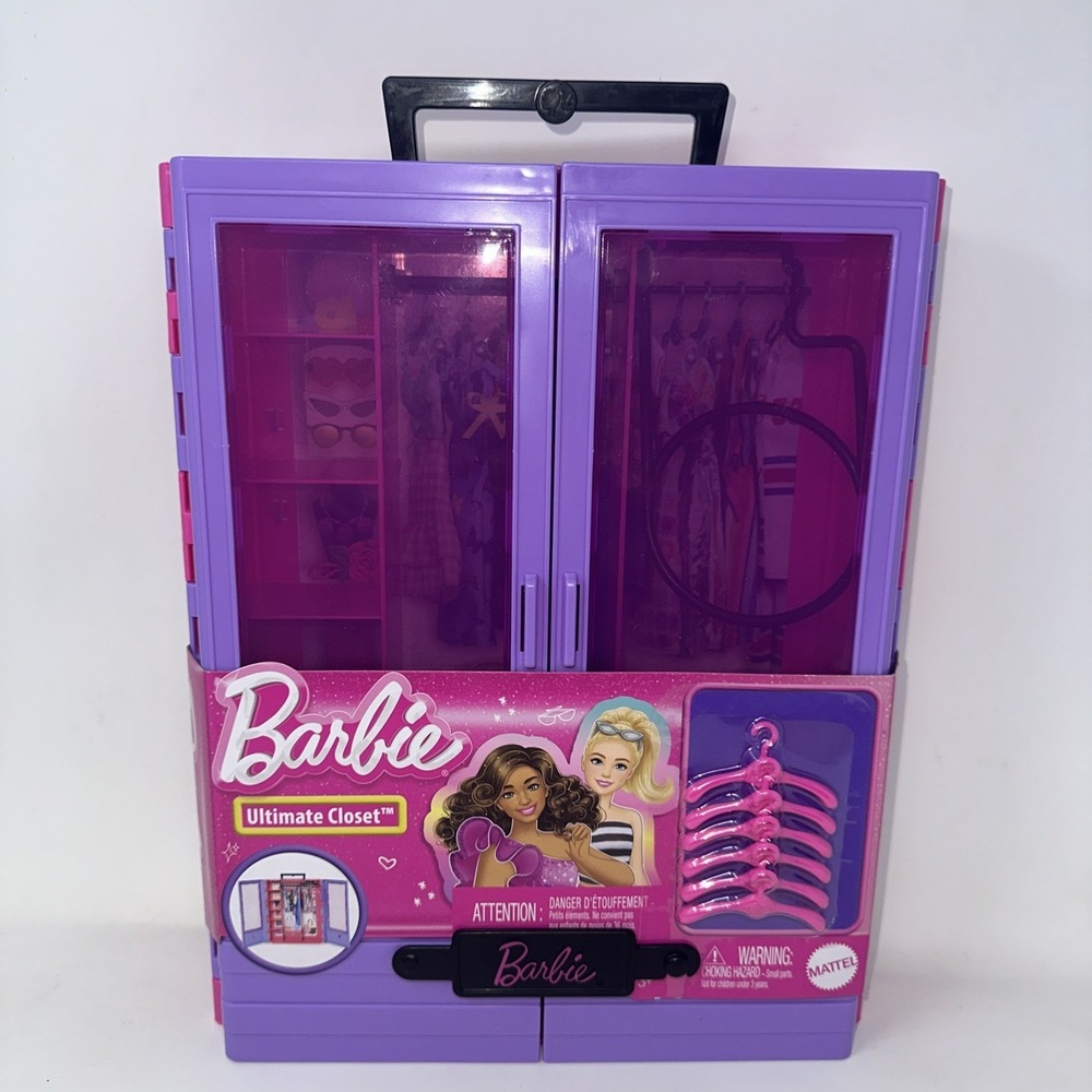 Barbie‎ Ultimate Closet Purple Portable Storage w/ 6 Hangers & Rack Wardrobe
